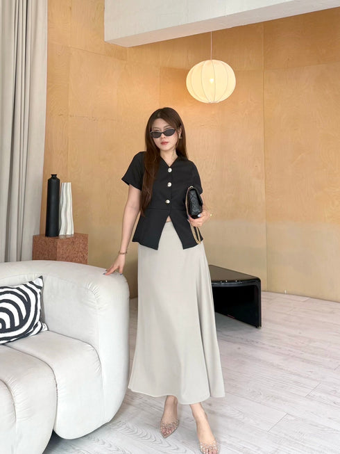 Elegant Women Button Down Blouse With Skirt Sets